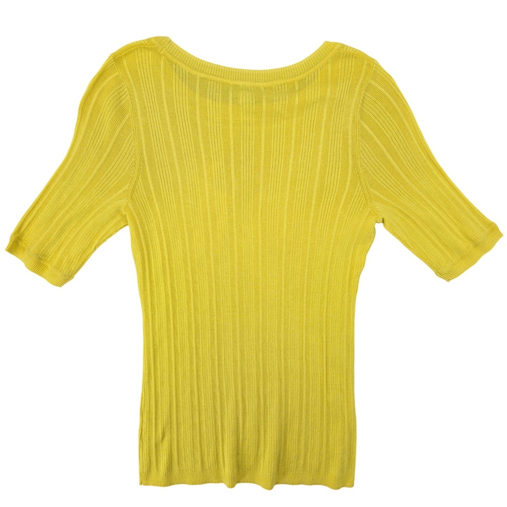 Per Se by Carlisle NEW SMALL Ribbed Silk Knit Top Women Yellow Minimalist Luxury - Picture 2 of 9